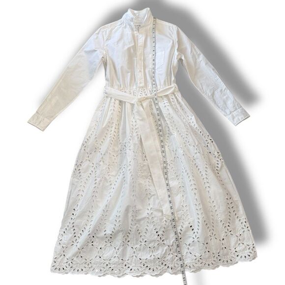 Frank & Eileen Grace Eyelet Midi Dress White Belted Classy Preppy Women’s Size S - Picture 3 of 16
